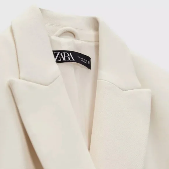 ZARA DOUBLE BREASTED LONG BLAZER COAT JACKET ECRU XS - Picture 12 of 12